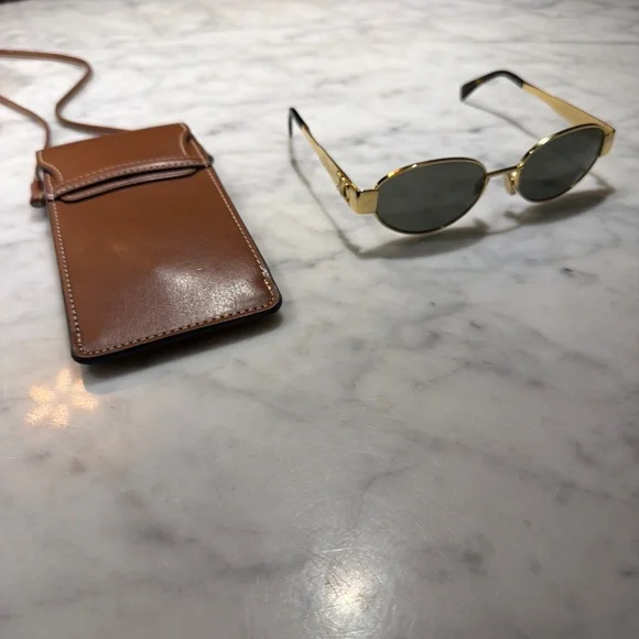 Celine Triomphe Green/Gold Oval Sunglasses - Picture 2 of 6